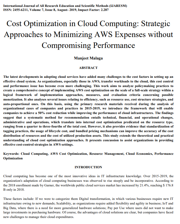 Article: Cost Optimization in Cloud Computing: Strategic Approaches to Minimizing AWS Expenses without Compromising Performance