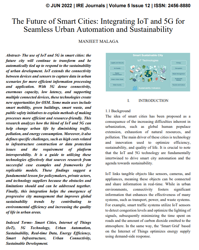 Article: The Future of Smart Cities: Integrating IoT and 5G for Seamless Urban Automation and Sustainability