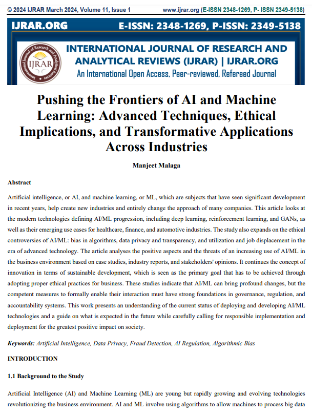 Article: Pushing the Frontiers of AI and Machine Learning: Advanced Techniques, Ethical Implications, and Transformative Applications Across Industries