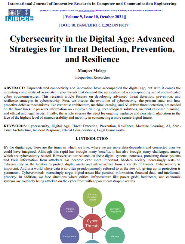 Article: Cybersecurity in the Digital Age: Advanced Strategies for Threat Detection, Prevention, and Resilience 